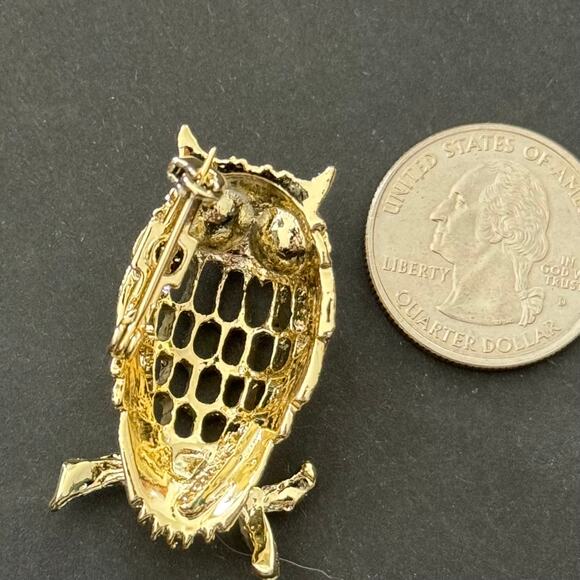 Vintage 50s Gold Tone Red Eye Owl Brooch Gerry's - Picture 2 of 4